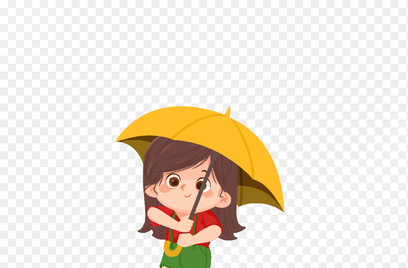 撑伞的小女孩卡通人物雨水免抠元素素材