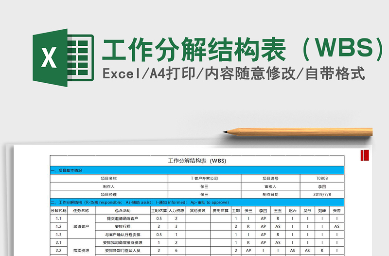 2021工作分解结构表（WBS)免费下载