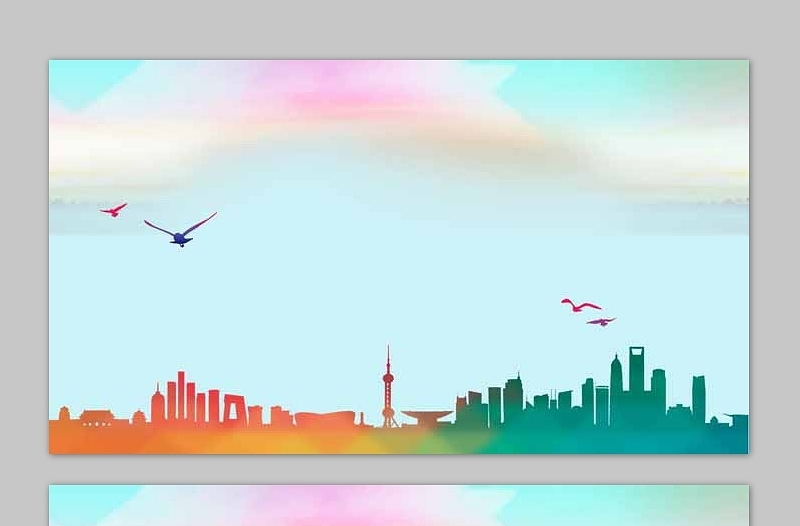 三张彩色清新城市剪影PPT背景图片