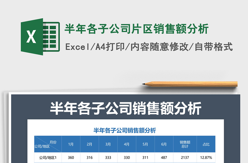 2021年半年各子公司片區(qū)銷售額分析免費下載