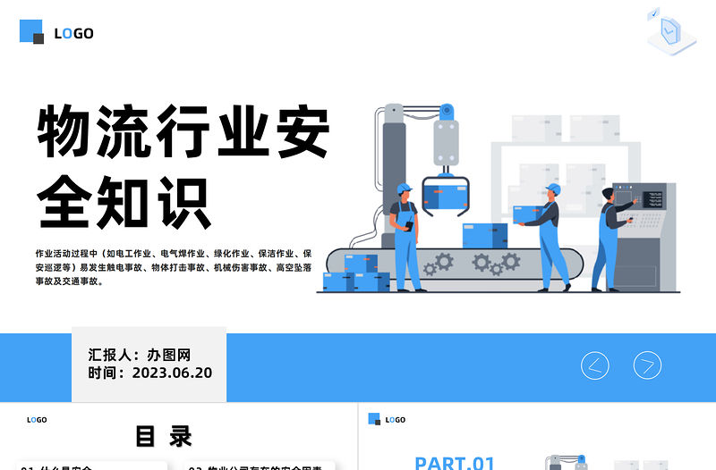 2023物流行業員工安全知識PPT簡約時尚風物流行業安全生產培訓專題課件模板下載