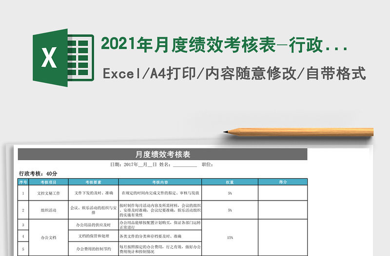 2021年月度績效考核表-行政部
