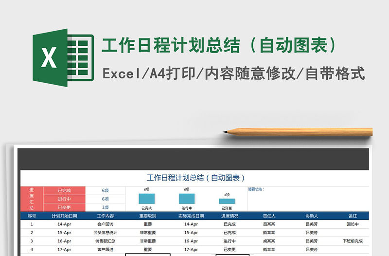 2021年工作日程计划总结（自动图表）