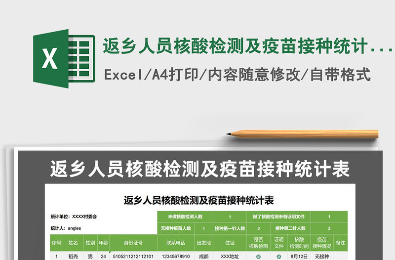 2021返鄉人員核酸檢測及疫苗接種統計表免費下載