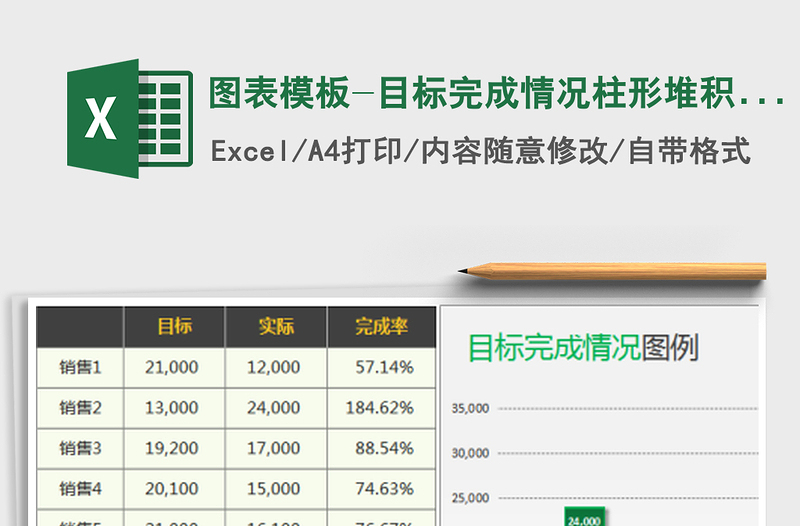 2021年圖表模板-目標(biāo)完成情況柱形堆積圖