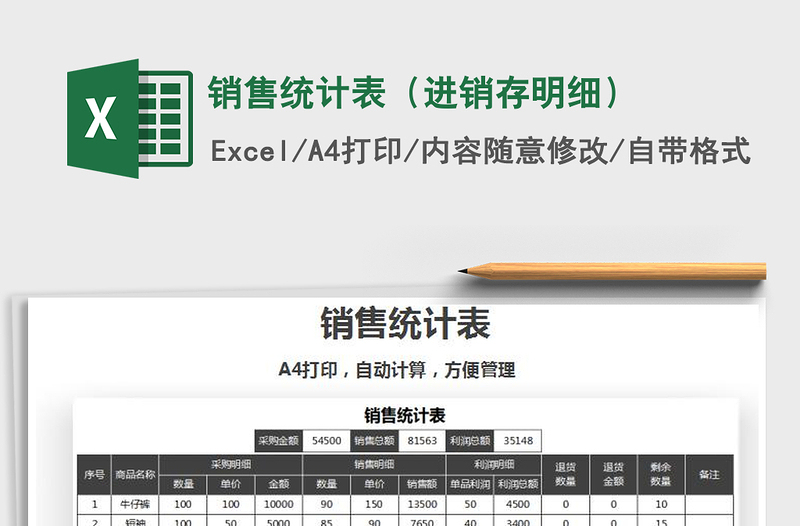 2021年銷售統(tǒng)計(jì)表(進(jìn)銷存明細(xì))免費(fèi)下載
