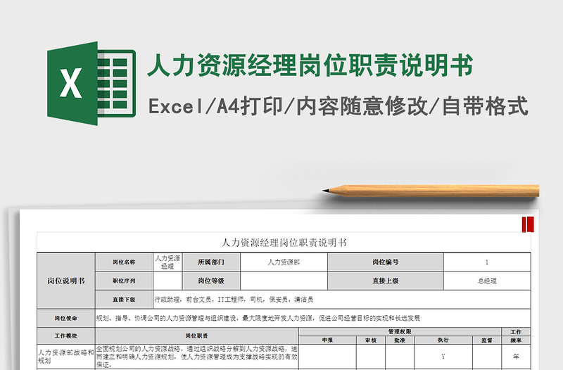 2021年人力资源经理岗位职责说明书