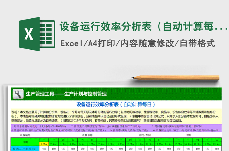 2022年设备运行效率分析表（自动计算每日）免费下载