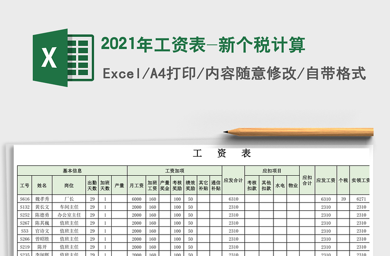 2021年工資表-新個(gè)稅計(jì)算