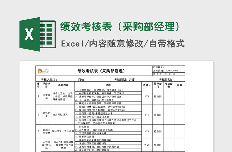 2021年绩效考核表（采购部经理）