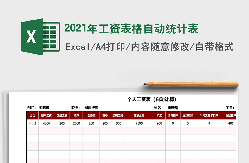2021年工資表格自動(dòng)統(tǒng)計(jì)表