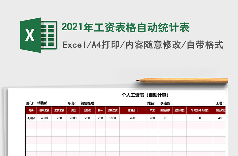 2021年工資表格自動統(tǒng)計(jì)表
