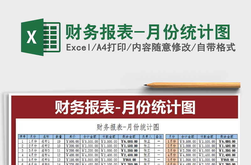 2021年财务报表-月份统计图