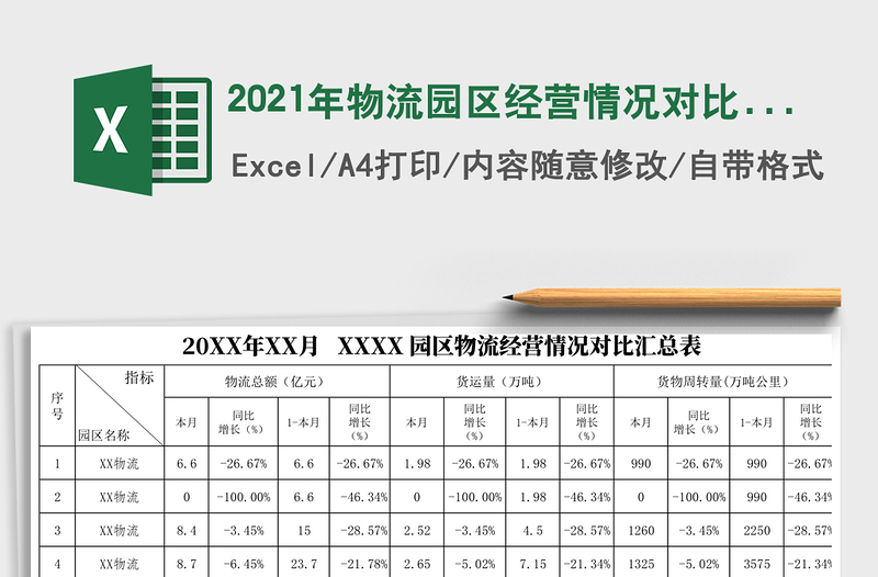 2021年物流園區(qū)經(jīng)營情況對比匯總表