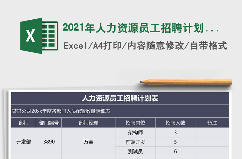 2021年人力資源員工招聘計劃表