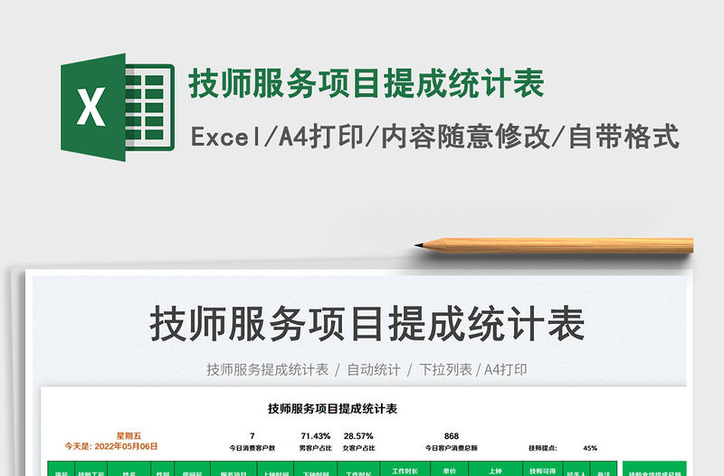 2022技師服務項目提成統計表免費下載