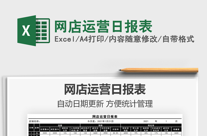 2021年網(wǎng)店運(yùn)營日報(bào)表