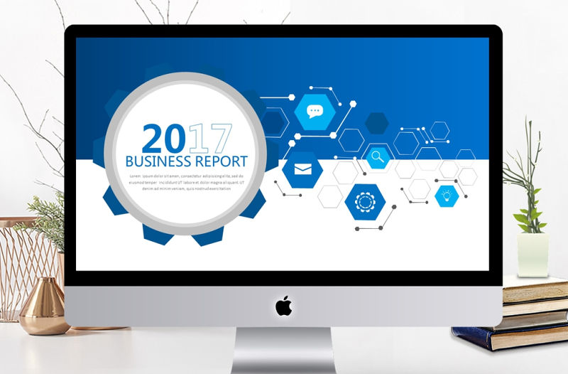 2017藍(lán)色商務(wù)工作匯報(bào)工作總結(jié)PPT