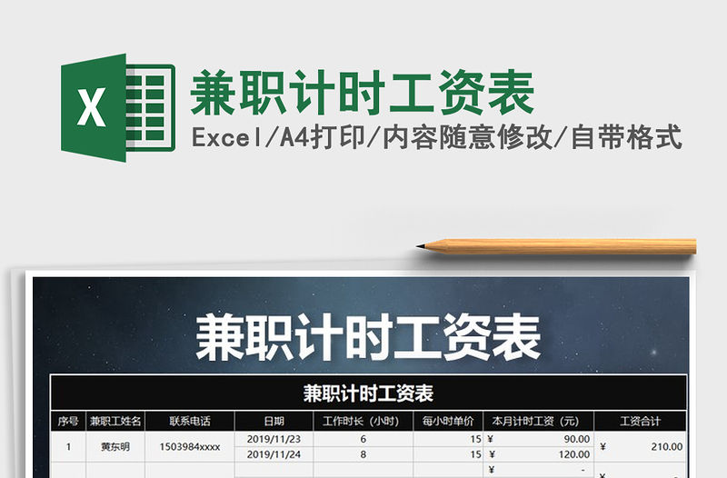 2021年兼職計時工資表