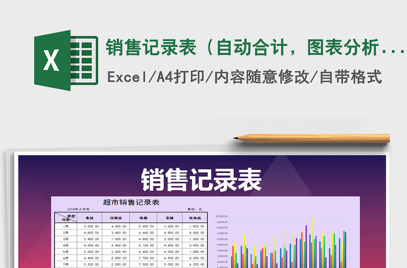 2021年銷售記錄表（自動(dòng)合計(jì)，圖表分析）