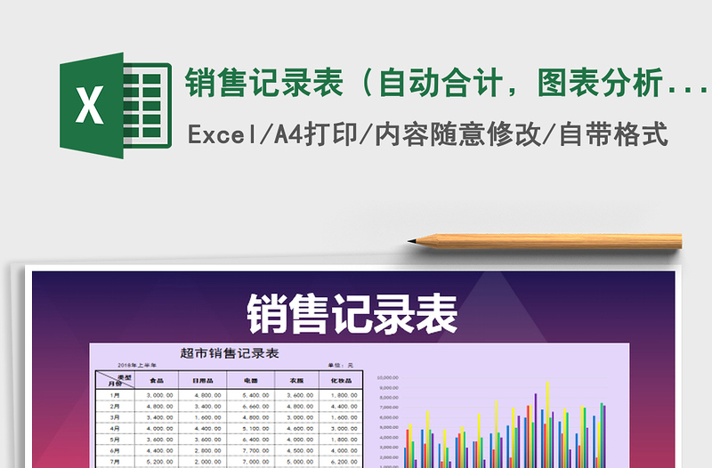 2021年销售记录表（自动合计，图表分析）