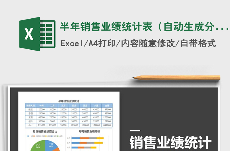 2021年半年銷售業(yè)績(jī)統(tǒng)計(jì)表(自動(dòng)生成分析圖)