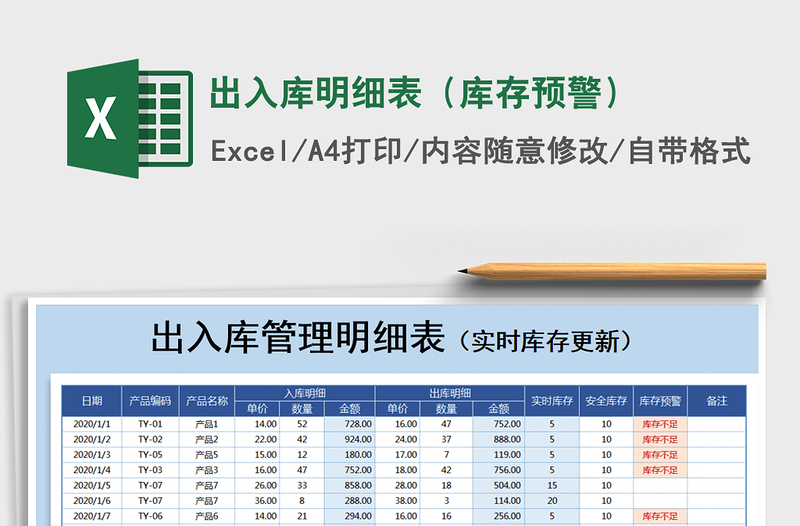 2021年出入庫明細(xì)表(庫存預(yù)警)