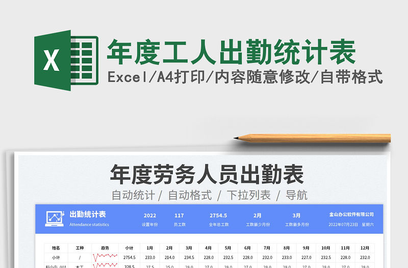 2022年度工人出勤統(tǒng)計(jì)表免費(fèi)下載