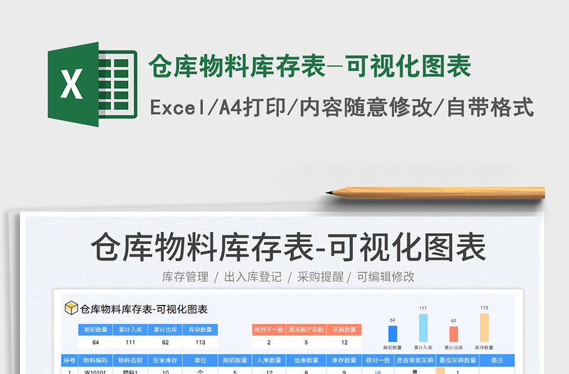 2022仓库物料库存表-可视化图表免费下载