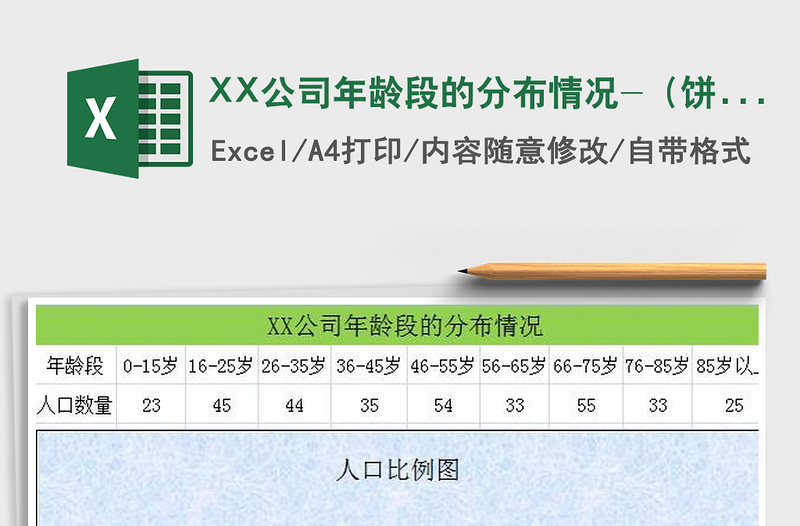 XX公司年齡段的分布情況-(餅圖)免費下載