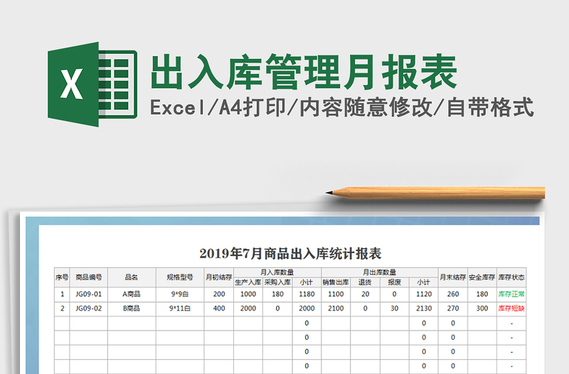 2021年出入库管理月报表