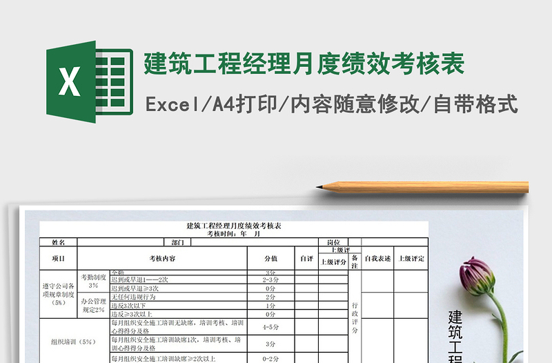 2021年建筑工程经理月度绩效考核表免费下载