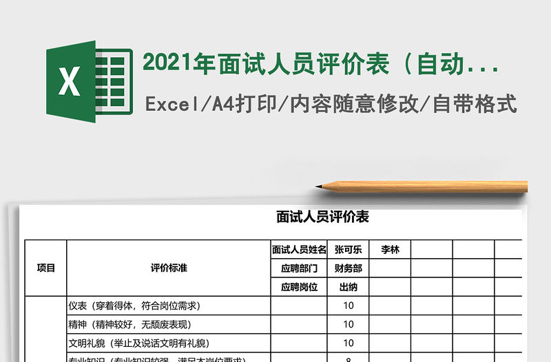 2021年面試人員評價表（自動計算得分）免費下載