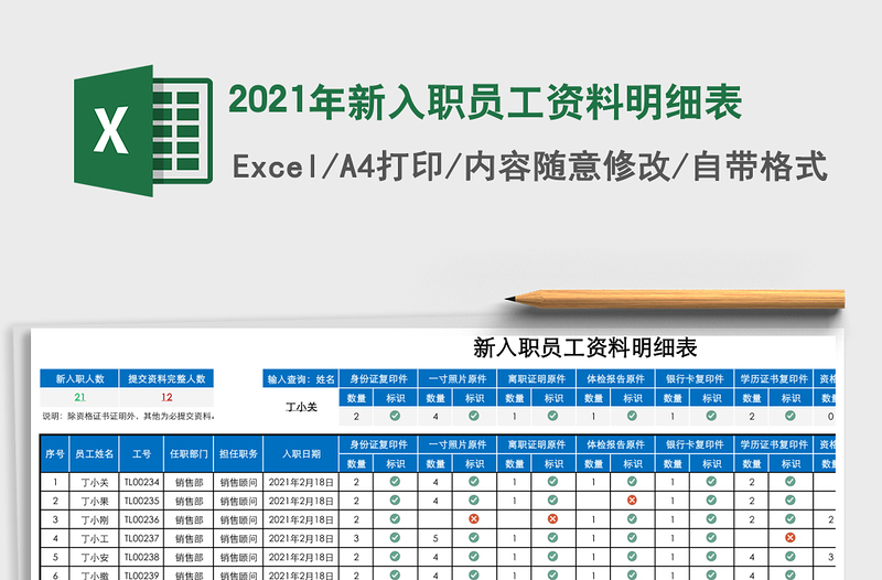 2021年新入職員工資料明細(xì)表