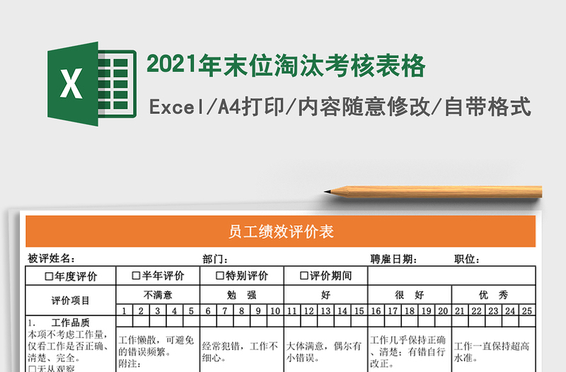 2021年末位淘汰考核表格