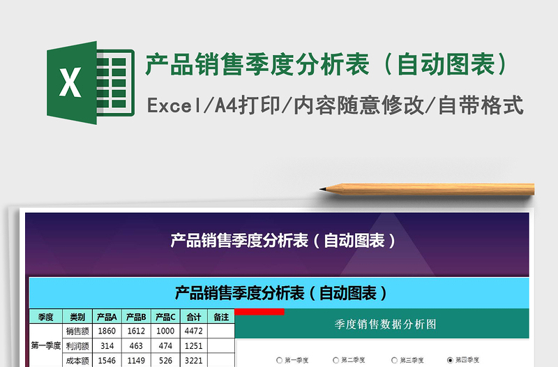 2021年產(chǎn)品銷售季度分析表(自動(dòng)圖表)