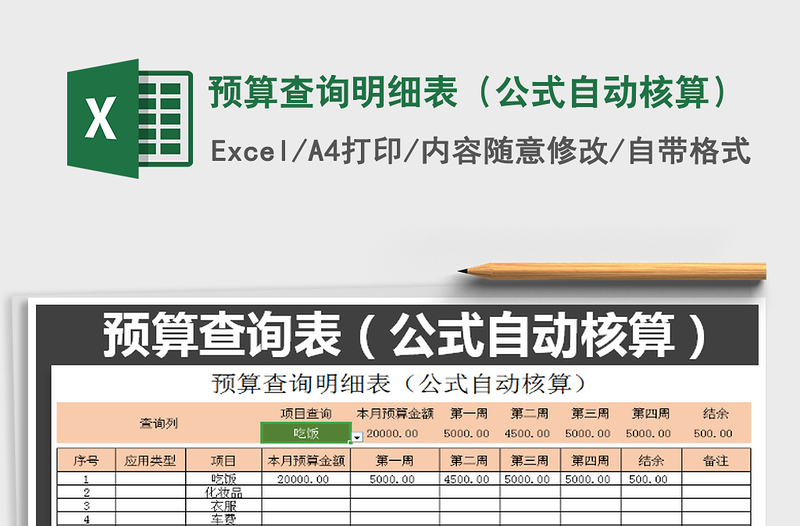 2021年预算查询明细表（公式自动核算）