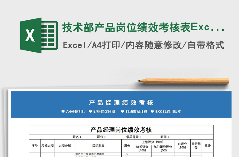 2021技术部产品岗位绩效考核表Excel模板免费下载