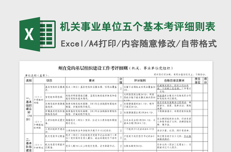 機(jī)關(guān)事業(yè)單位五個(gè)基本考評(píng)細(xì)則表