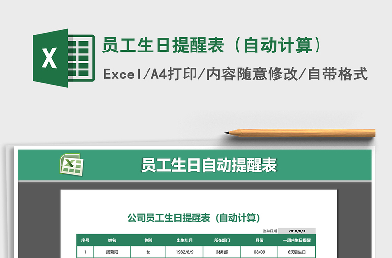 2021年員工生日提醒表(自動(dòng)計(jì)算)