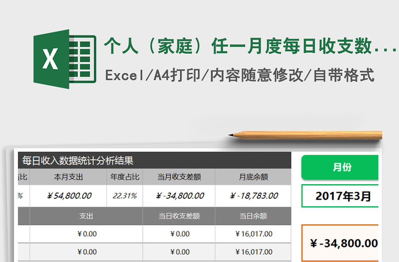 2021年個(gè)人（家庭）任一月度每日收支數(shù)據(jù)統(tǒng)計(jì)分析