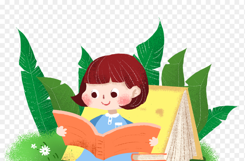 插画风卡通人物小女孩阅读图书免抠元素素材
