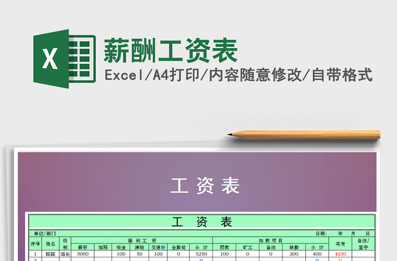 2021年薪酬工资表免费下载