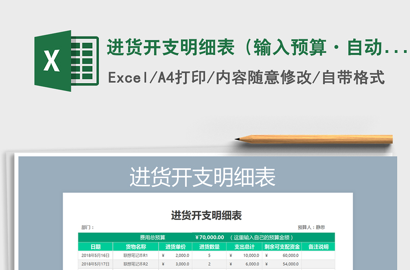 2021年進(jìn)貨開支明細(xì)表(輸入預(yù)算·自動(dòng)統(tǒng)計(jì))