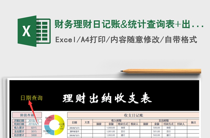 2021年財(cái)務(wù)理財(cái)日記賬&統(tǒng)計(jì)查詢表+出納表
