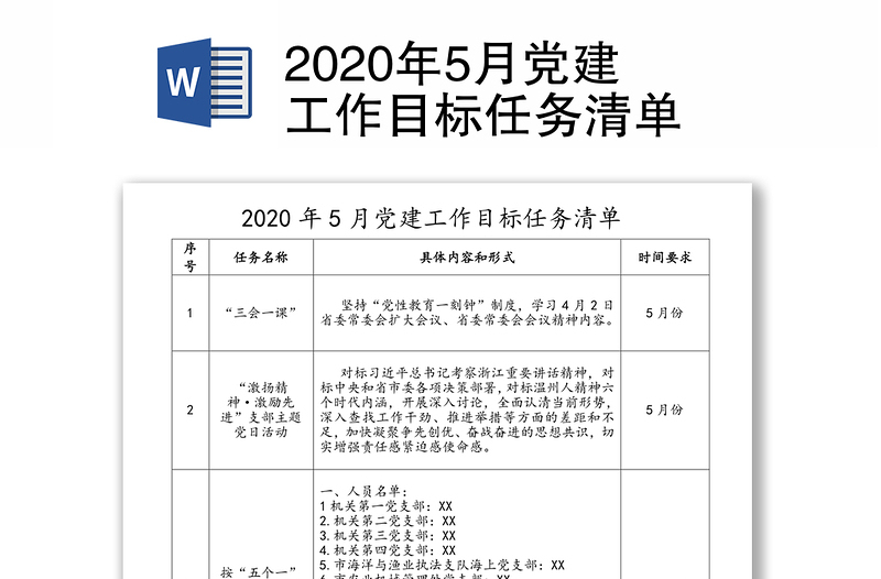 2020年5月黨建工作目標(biāo)任務(wù)清單