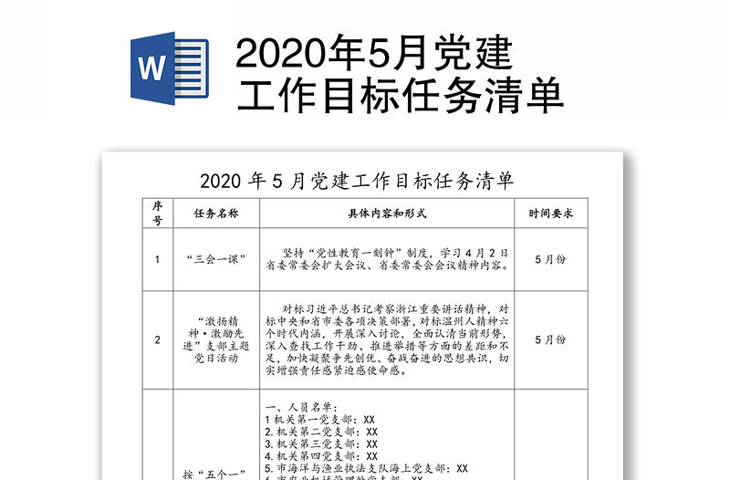 2020年5月黨建工作目標任務清單