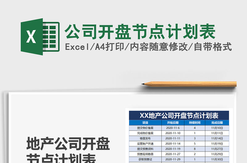 2021年公司開盤節點計劃表