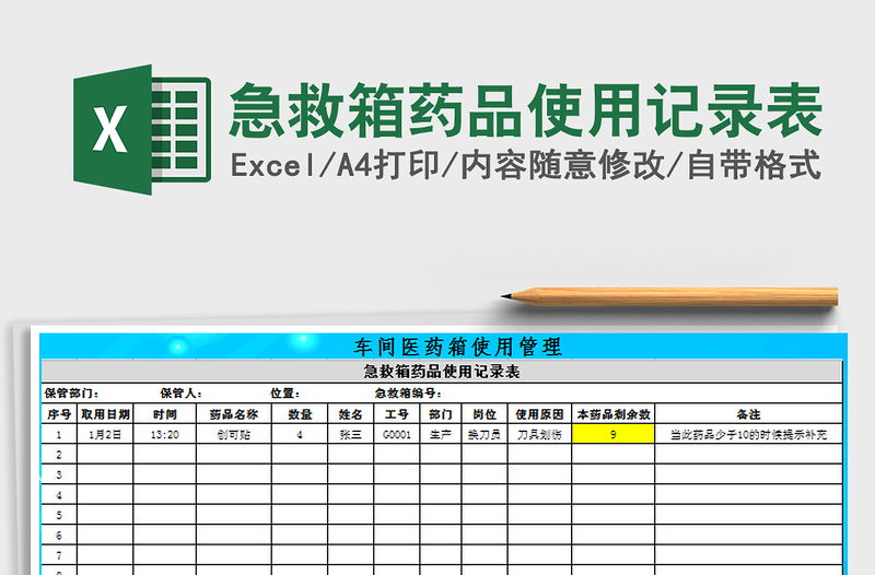 2021年急救箱药品使用记录表