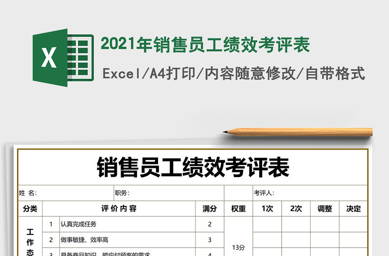 2021年銷售員工績效考評表